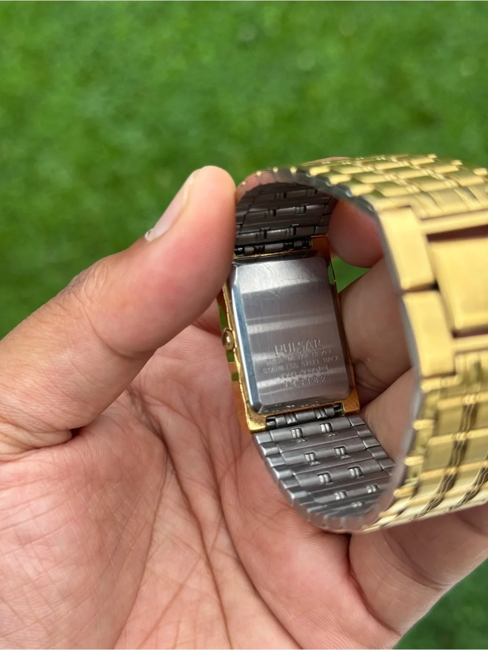 Pulsar vintage men’s  Gold-Tone tank Rectangular Bracelet Watch